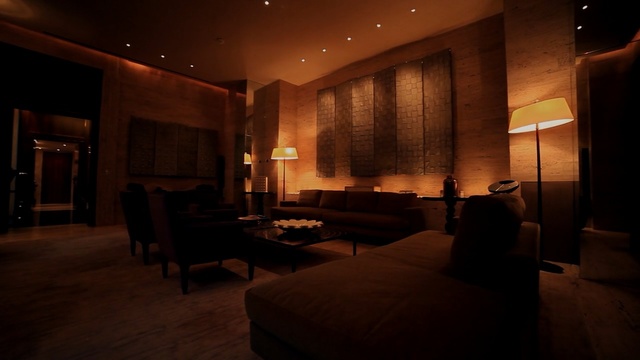 Video Reference: room, interior design, lighting, ceiling, lobby, suite, restaurant, light fixture, night, Person