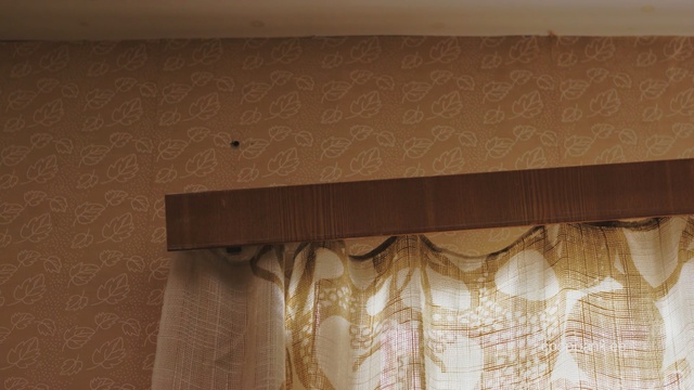 Video Reference: Window treatment, Curtain, Wall, Interior design, Window covering, Beige, Textile, Room, Wood, Shade