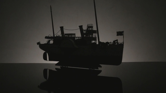 Video Reference: Black, Vehicle, Boat, Watercraft, Ship, Steamboat, Silhouette
