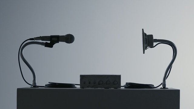 Video Reference: audio equipment, technology, audio, product, electronic device, lamp, microphone, light fixture, black and white