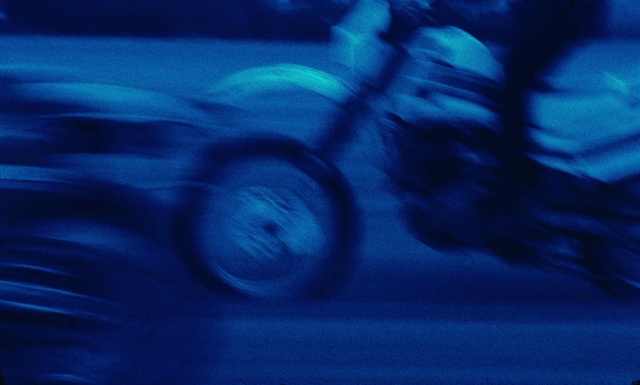 Video Reference: Blue, Sky, Electric blue, Azure, Vehicle, Bicycle wheel, Bicycle, Bicycle accessory, Night, Freestyle bmx