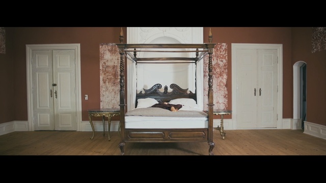 Video Reference: furniture, room, bed frame, bed, table, interior design, floor, product, window, bedroom, Person