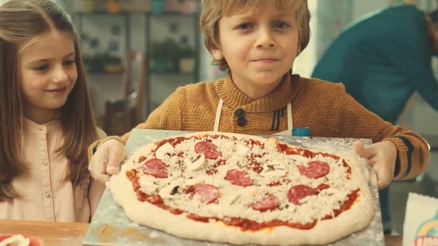 Video Reference: pizza, cuisine, food, dish, torte, baking, baked goods, eating, pavlova, italian food, Person