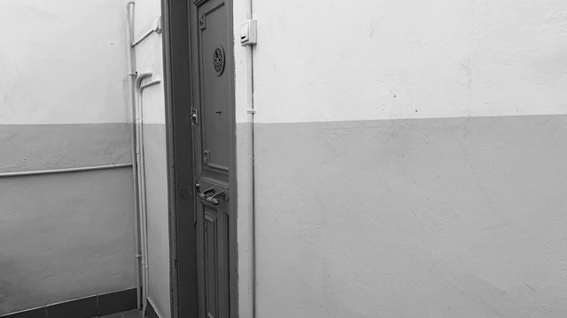 Video Reference: White, Black, Wall, Architecture, Room, Door, Black-and-white, Door handle, Monochrome, House