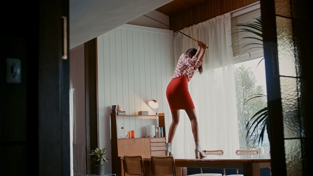 Video Reference: girl, shoulder, window, dress, interior design, performance, joint, performance art