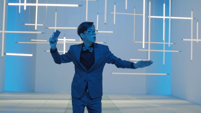 Video Reference: blue, technology, standing, Person