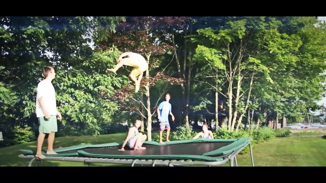 Video Reference: trampoline, nature, leisure, trampolining equipment and supplies, plant, fun, tree, sports equipment, grass, recreation, Person