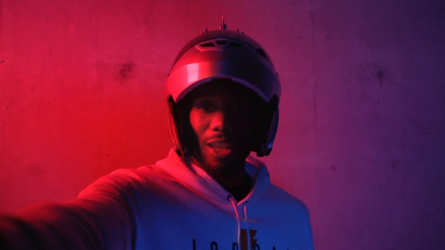 Video Reference: blue, red, man, purple, light, darkness, fun, night, sky, personal protective equipment, Person