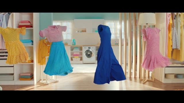 Video Reference: Dress, Clothing, Pink, Yellow, Turquoise, Room, Furniture, Fashion design, Pattern, Gown