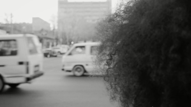 Video Reference: white, photograph, motor vehicle, black, car, black and white, lane, monochrome photography, road, vehicle