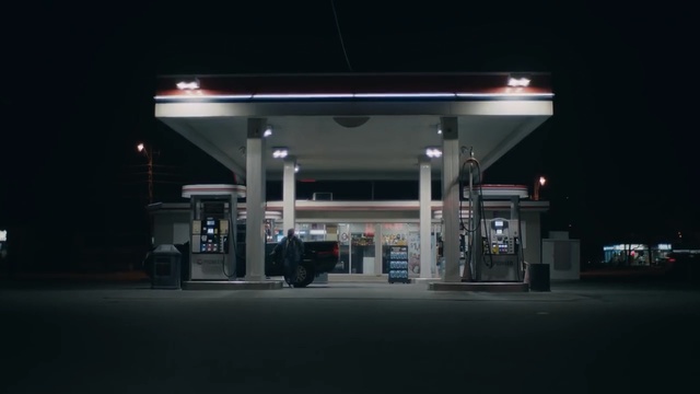 Video Reference: night, filling station, structure, darkness