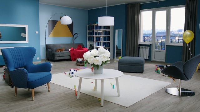 Video Reference: room, living room, interior design, table, furniture, suite, home, window, chair, apartment