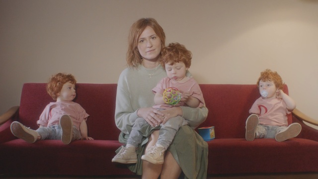 Video Reference: People, Child, Sitting, Fun, Toddler, Room, Couch, Family, Mother, Sibling