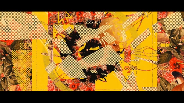 Video Reference: yellow, art, pattern, collage, material, graphic design, computer wallpaper, Person