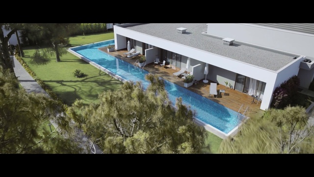 Video Reference: Property, Architecture, House, Residential area, Real estate, Building, Urban design, Swimming pool, Scale model, Landscape