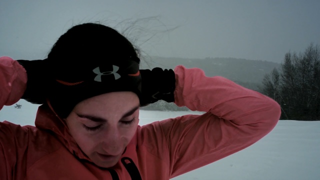 Video Reference: red, face, black, headgear, fun, glasses, snow, vision care, winter, cool, Person