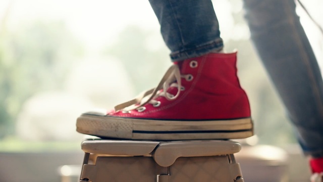 Video Reference: Footwear, Shoe, Red, Maroon, Brown, Hiking boot, Outdoor shoe, Boot, Sneakers, Skate shoe