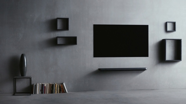 Video Reference: Black, Wall, Room, Interior design, Floor, Black-and-white, Furniture, Shelf, Design, Living room