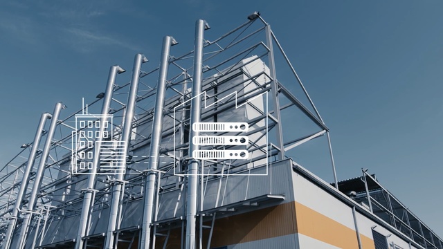 Video Reference: Architecture, Scaffolding, Sky, Building, Facade, Real estate, Metal, Commercial building, Steel, City