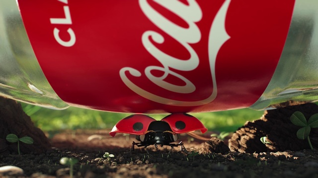 Video Reference: Coca-cola, Red, Cola, Drink, Carbonated soft drinks, Plant, Soft drink, Beverage, Outdoor, Food, Grass, Sitting, Stop, Table, Standing, Large, Sign, Man, Parked, Field, Plate, Ball