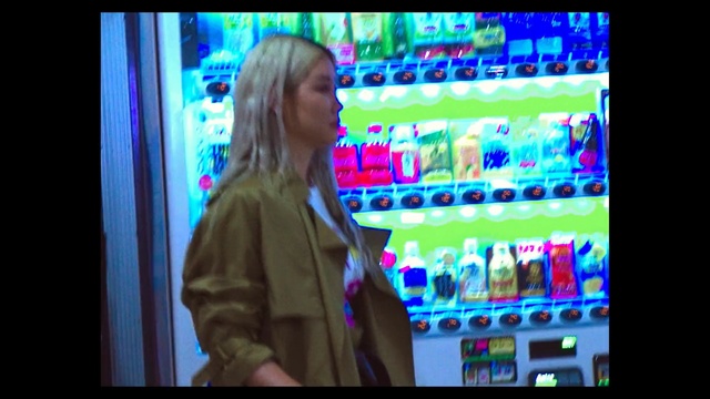 Video Reference: blue, technology, electronic device, fun, display device, girl, vending machine, television program, screenshot