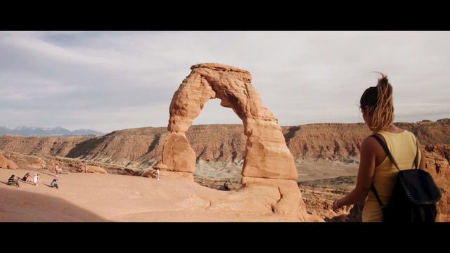 Video Reference: rock, badlands, sky, formation, desert, arch, wadi, landscape, aeolian landform, geology, Person