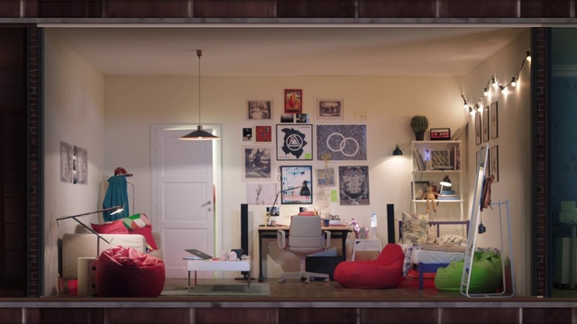 Video Reference: Interior design, Room, Building, Furniture, Wall, House, Window, Home, Living room, Table