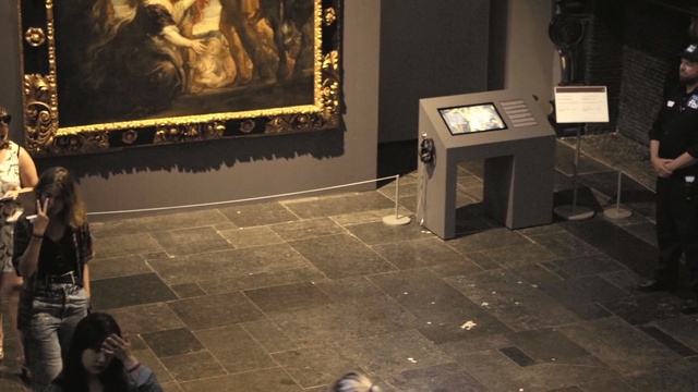 Video Reference: tourist attraction, darkness, museum, art, floor, flooring, recreation