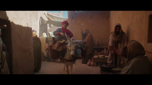 Video Reference: Mode of transport, Nativity scene, Human, Scene, Camel, Landscape, Screenshot, Middle ages, Conversation, Temple
