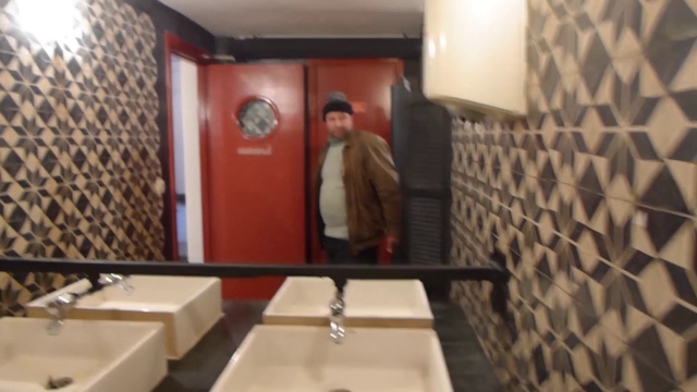 Video Reference: Room, Property, Bathroom, Interior design, Restroom, Tile, Plumbing fixture, Toilet, Ceiling, Flooring