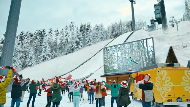 Video Reference: Snow, Winter, Tourism, Winter sport, Leisure, Recreation, Fun, Tree, Tourist attraction, Geological phenomenon, Person