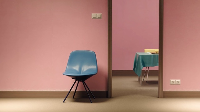 Video Reference: Furniture, Room, Chair, Table, Interior design, Wall, Design, Floor, Material property, Architecture