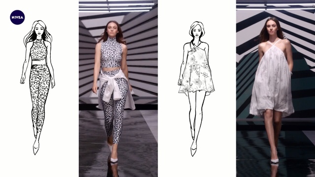 Video Reference: Fashion model, Clothing, Fashion, Fashion design, Fashion illustration, Black-and-white, Costume design, Dress, Drawing, Sketch