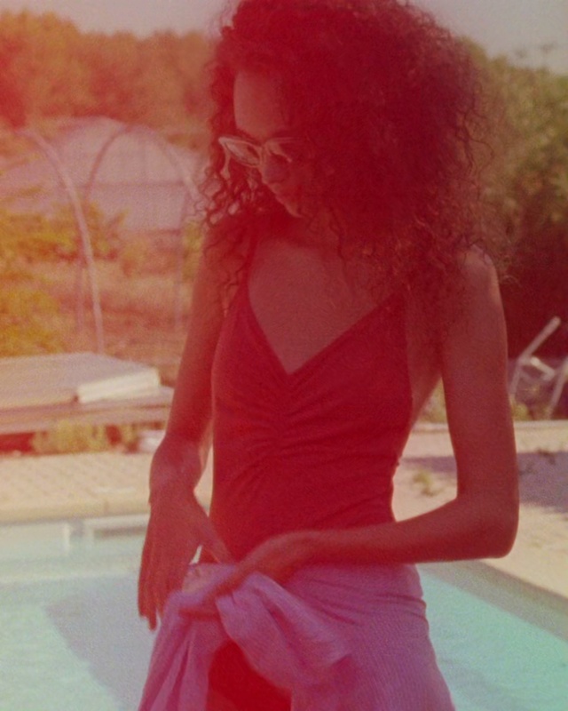 Video Reference: Red, Hair, Shoulder, Pink, Arm, Lip, Joint, Dress, Leg, Long hair