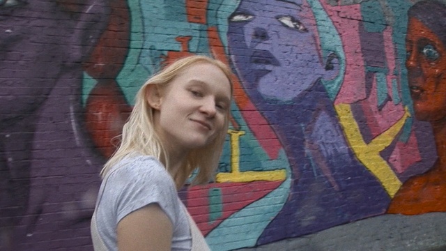 Video Reference: Art, Mural, Graffiti, Wall, Blond, Visual arts, Fun, Textile, Street art, Painting, Person