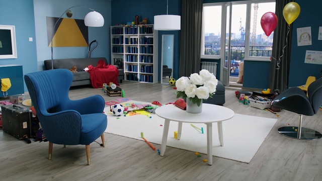 Video Reference: blue, room, table, furniture, interior design, living room, home, chair, house, office