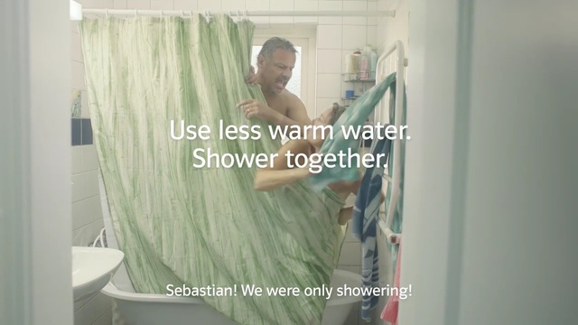 Video Reference: room, shoulder, textile, product, bathroom, floor, plumbing fixture, curtain, window, mirror, Person