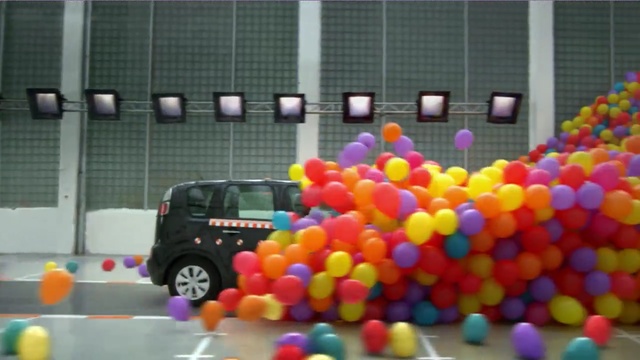 Video Reference: toy, balloon, ball pit, play, fun, sport venue, Person