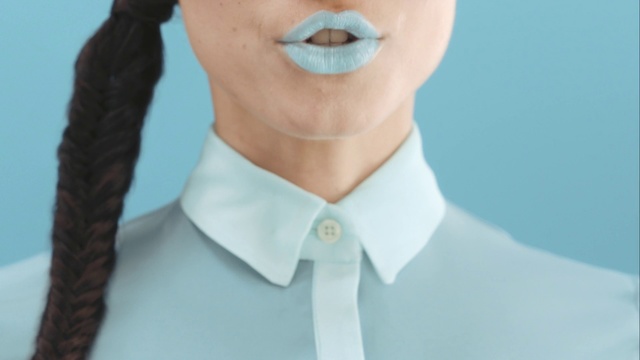 Video Reference: Face, White, Bow tie, Collar, Neck, Blue, Chin, Tie, Head, Skin