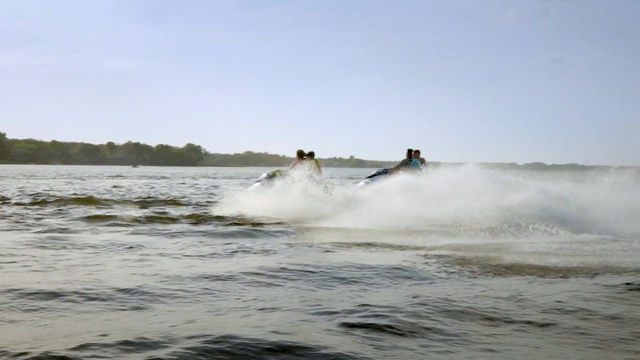 Video Reference: waterway, water transportation, boating, jet ski, wave, water, wind wave, personal water craft, coastal and oceanic landforms, water sport