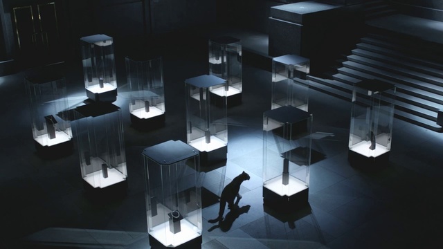 Video Reference: Light, Display case, Architecture, Table, Lighting, Furniture, Design, Room, Glass, Interior design