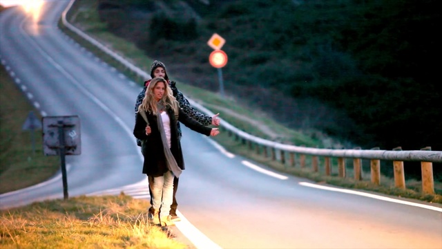 Video Reference: tree, girl, fun, recreation, road, sky, grass, Person