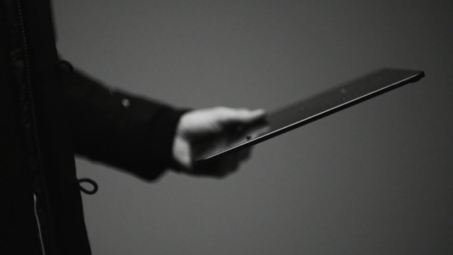 Video Reference: Black, Hand, Photography, Technology, Electronic device, Black-and-white, Knife, Indoor, White, Small, Mirror, Pair, Large, Reflection, Flying, Remote, Man, Air, Wall, Weapon