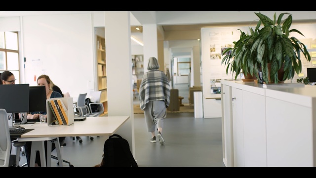 Video Reference: White, Interior design, Room, Snapshot, Design, Architecture, Building, Black-and-white, Floor, Furniture, Person