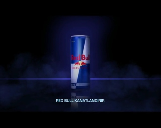 Video Reference: Red bull, Energy drink, Drink, Water, Text, Light, Font, Advertising, Electric blue, Darkness