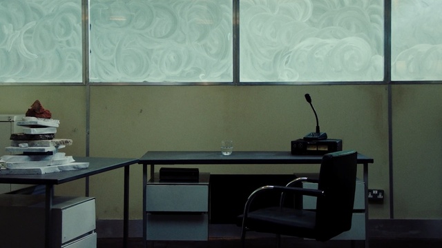 Video Reference: furniture, office, desk, interior design, table, glass, window, angle