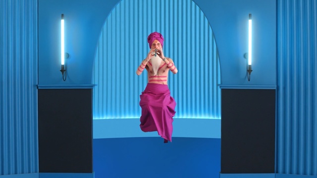 Video Reference: Blue, Standing, Joint, Electric blue, Room, Door, Screenshot, Person