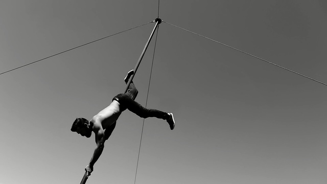 Video Reference: black, black and white, sky, photography, monochrome photography, monochrome, adventure, rope, recreation, extreme sport
