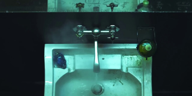 Video Reference: Green, Plumbing fixture, Water, Plumbing, Room, Sink, Toilet, Bathroom, Machine tool, Metal