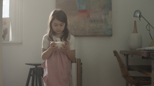 Video Reference: room, girl, textile, shoulder, furniture, interior design, product, floor, house, flooring, Person